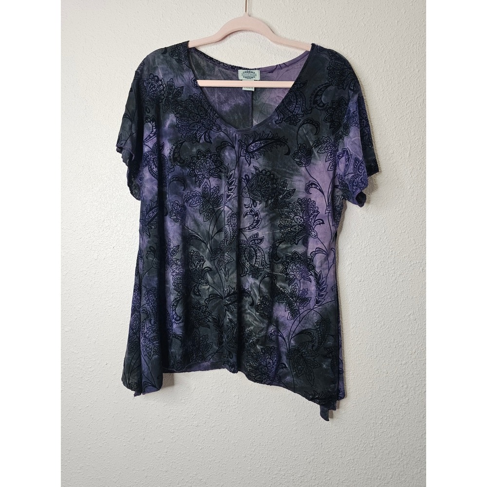 Sienna Grace Purple Burnout‎ Velvet Tunic Top 1X Plus Whimsygoth Dark Fairy Core
